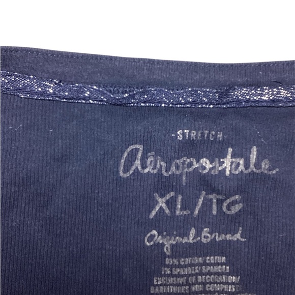 Aeropostale Dark Blue V-Neck Top with Pink Logo - Picture 7 of 9
